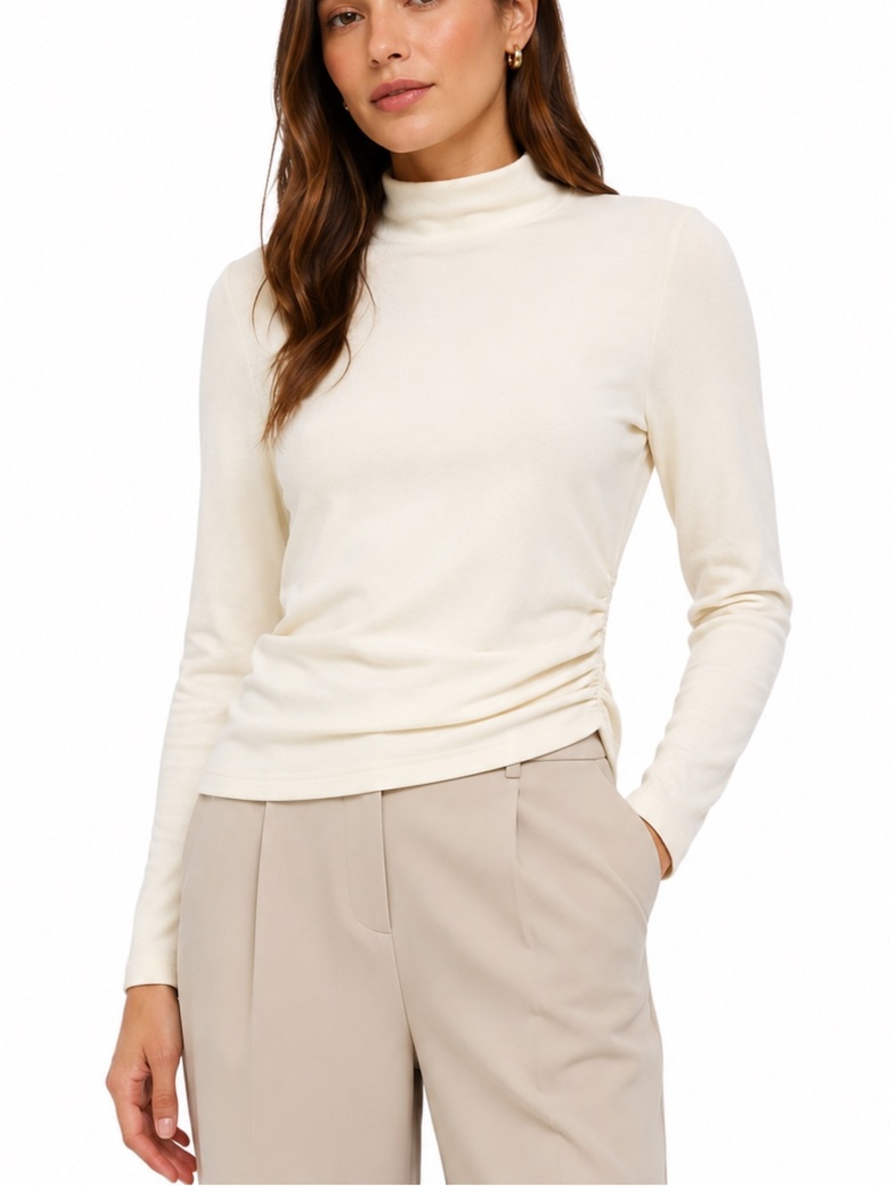 OGL  NWT Ivory Soft Mock Neck Long Sleeve Stretch Top Size Medium